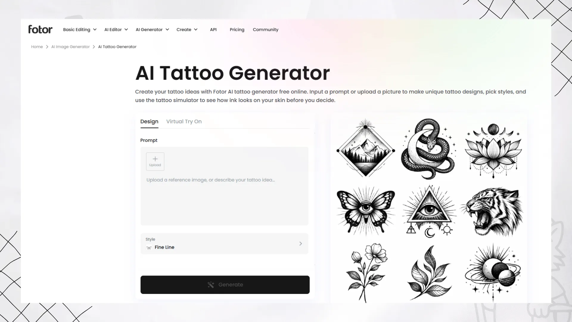 Fotor AI Tattoo Generator