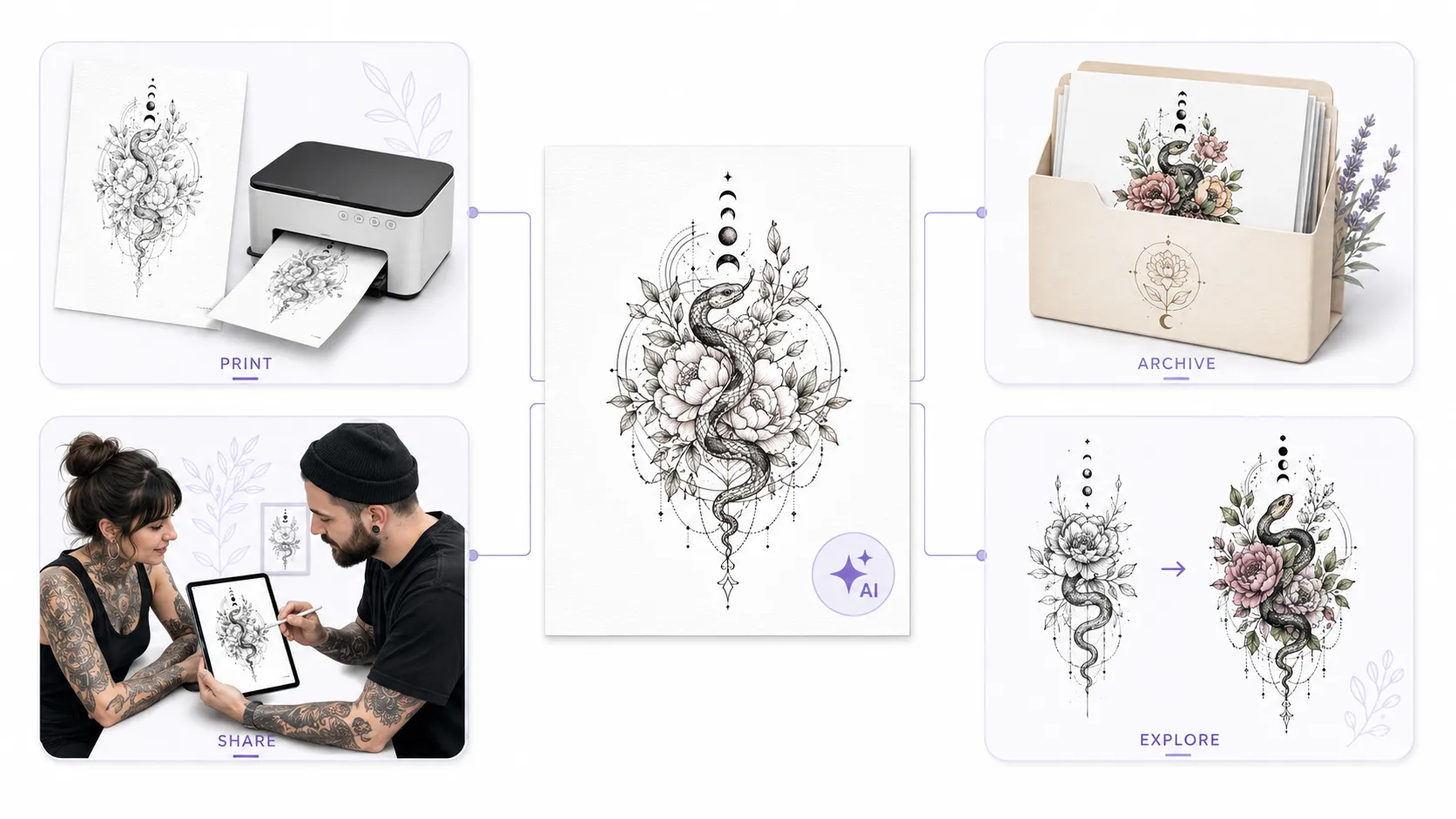 Ways to use a generated tattoo stencil for printing archiving artist consultation and redesign